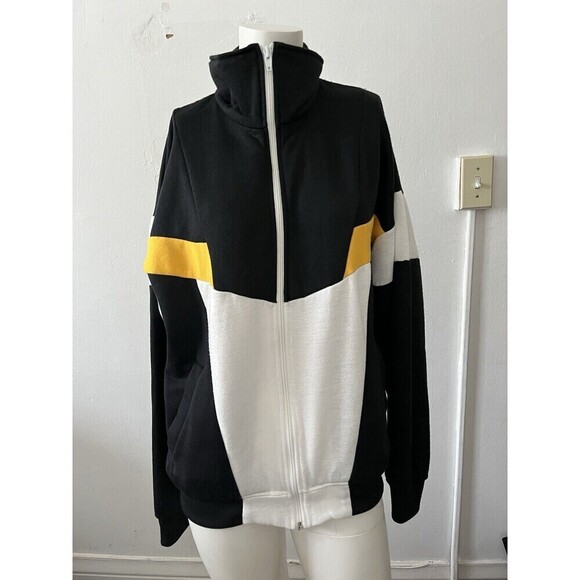 Vintage USA Olympics Yellow Black White Stripe Zig Zag Pattern Jacket Size Med - Picture 1 of 11